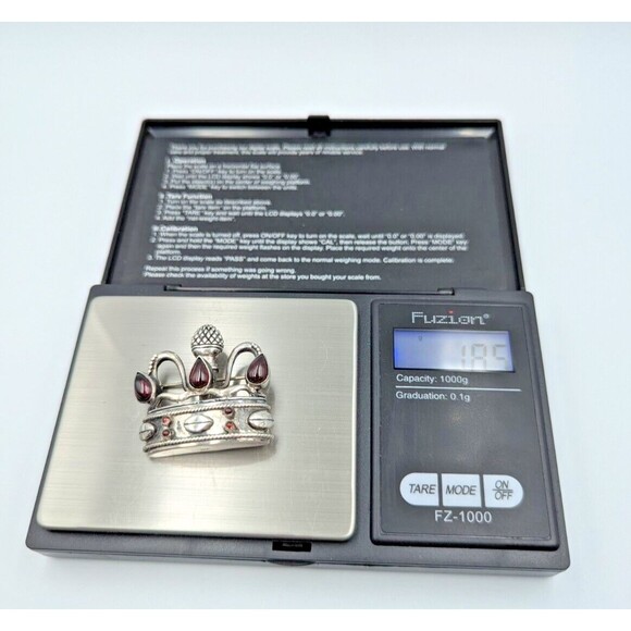 Vintage CMA 925 Sterling Silver Garnet Cabochon Crown Design Brooch Pin - Picture 6 of 7